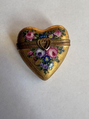 Vintage LimogesHeart Shaped Floral Trinket Box
